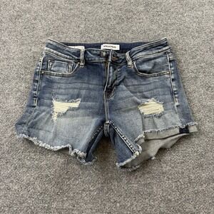 VIGOSS Marley Distressed Denim Shorts Size 25 Mid Rise Cutoff Blue